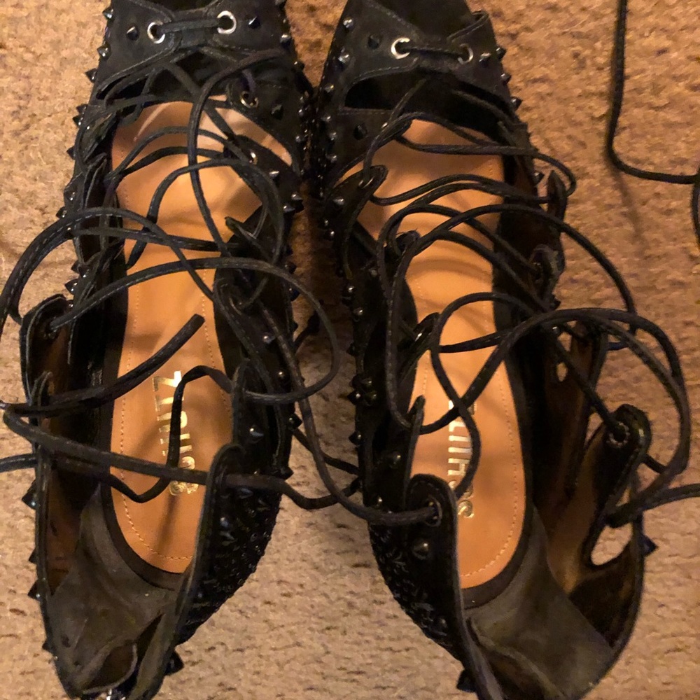 Schutz Suede Lace Up Studded Heeled Sandals, Sz 10 - Picture 4 of 8